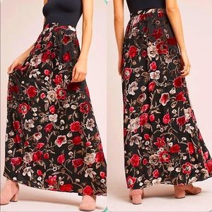 Anthropologie Isla Maude floral velvet burnout maxi skirt